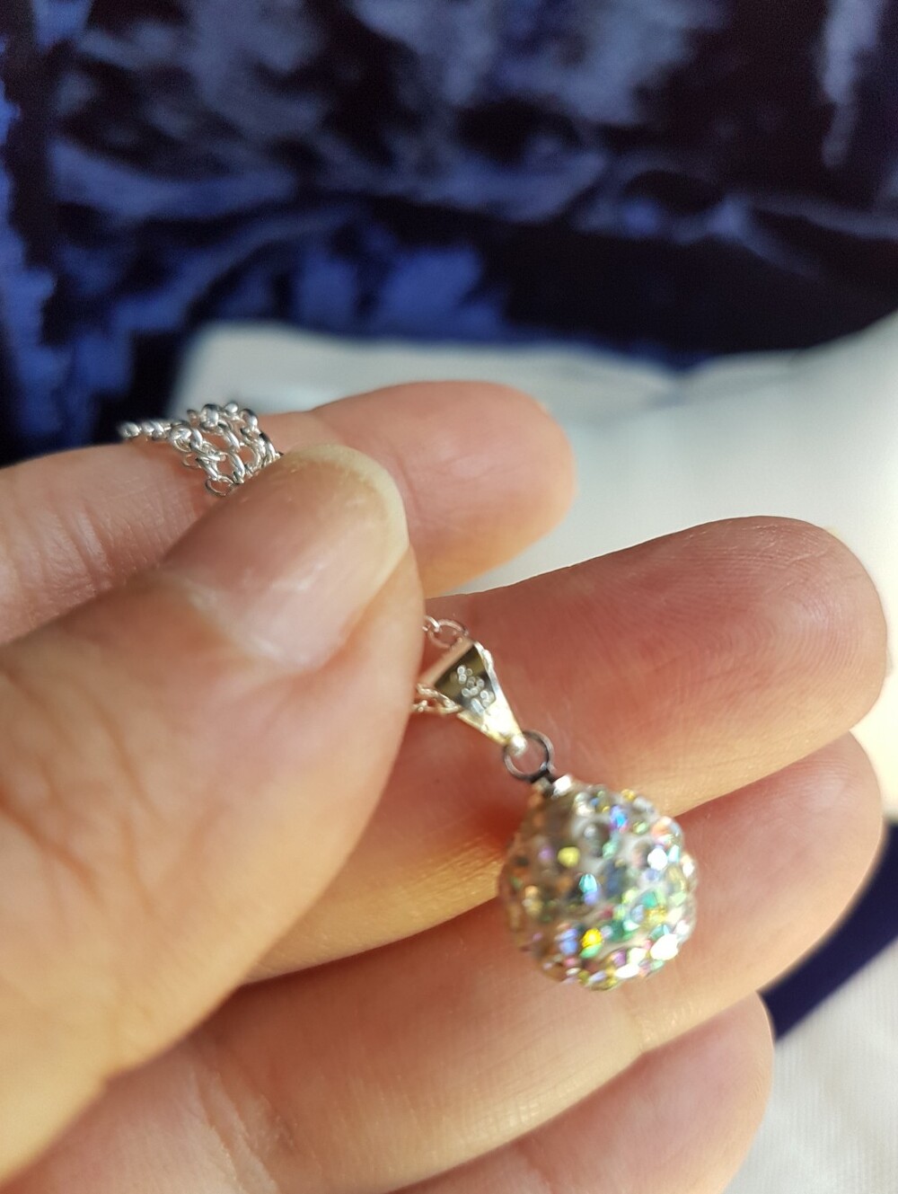Swarovski Elements 925 Sterling Silver Aurora Borealis Disco Ball Necklace NEW - Picture 5 of 16
